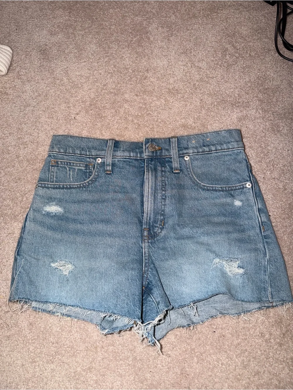 Madewell Distressed Mid-Blue High-Rise Denim Shorts